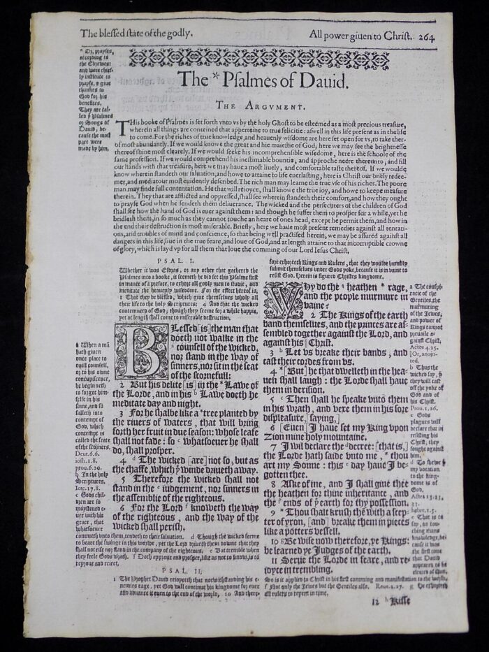 1583 GENEVA BIBLE LEAF BOOK OF PSALMS