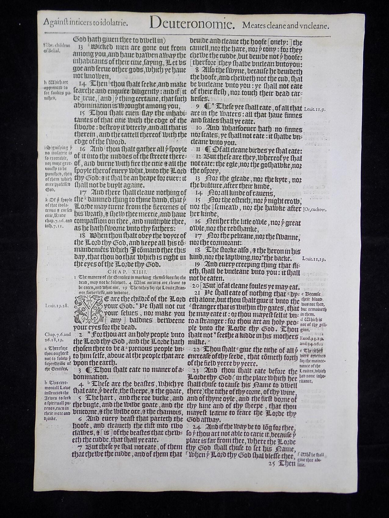 1583 Noblest Geneva Bible Folio- Book of Deuteronomy Leaves - Image 9