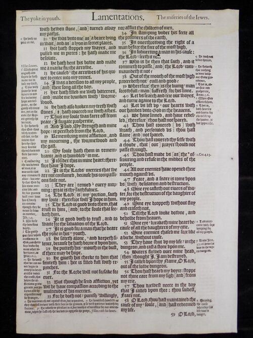 1583 NOBLEST GENEVA BIBLE LEAVES BOOK OF LAMENTATIONS