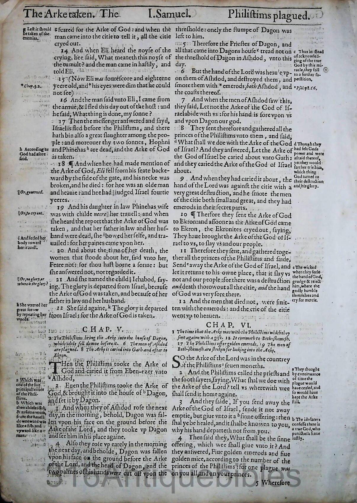 1612 Geneva Bible Folio- Book of First Samuel Leaves - Image 4