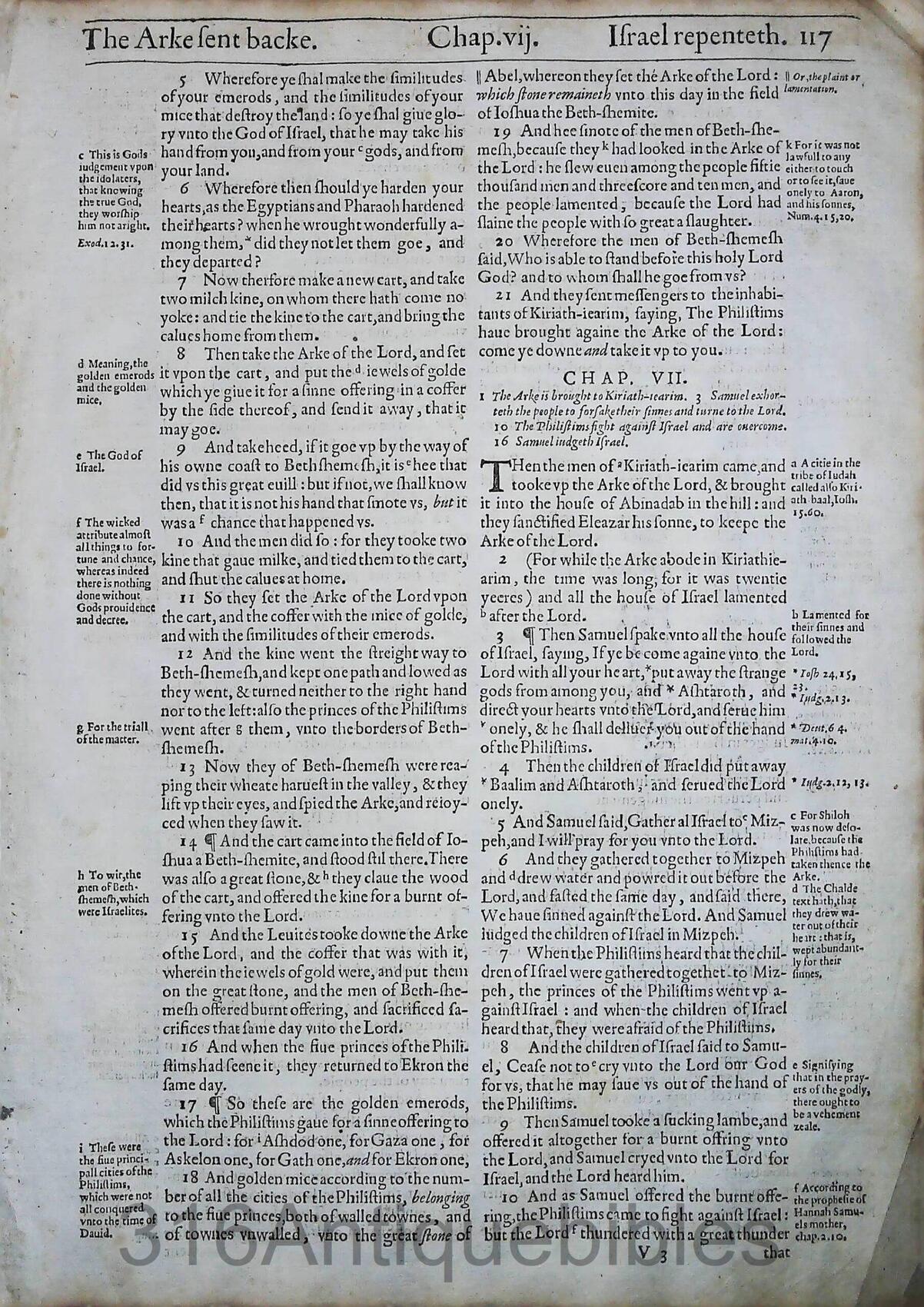 1612 Geneva Bible Folio- Book of First Samuel Leaves - Image 5