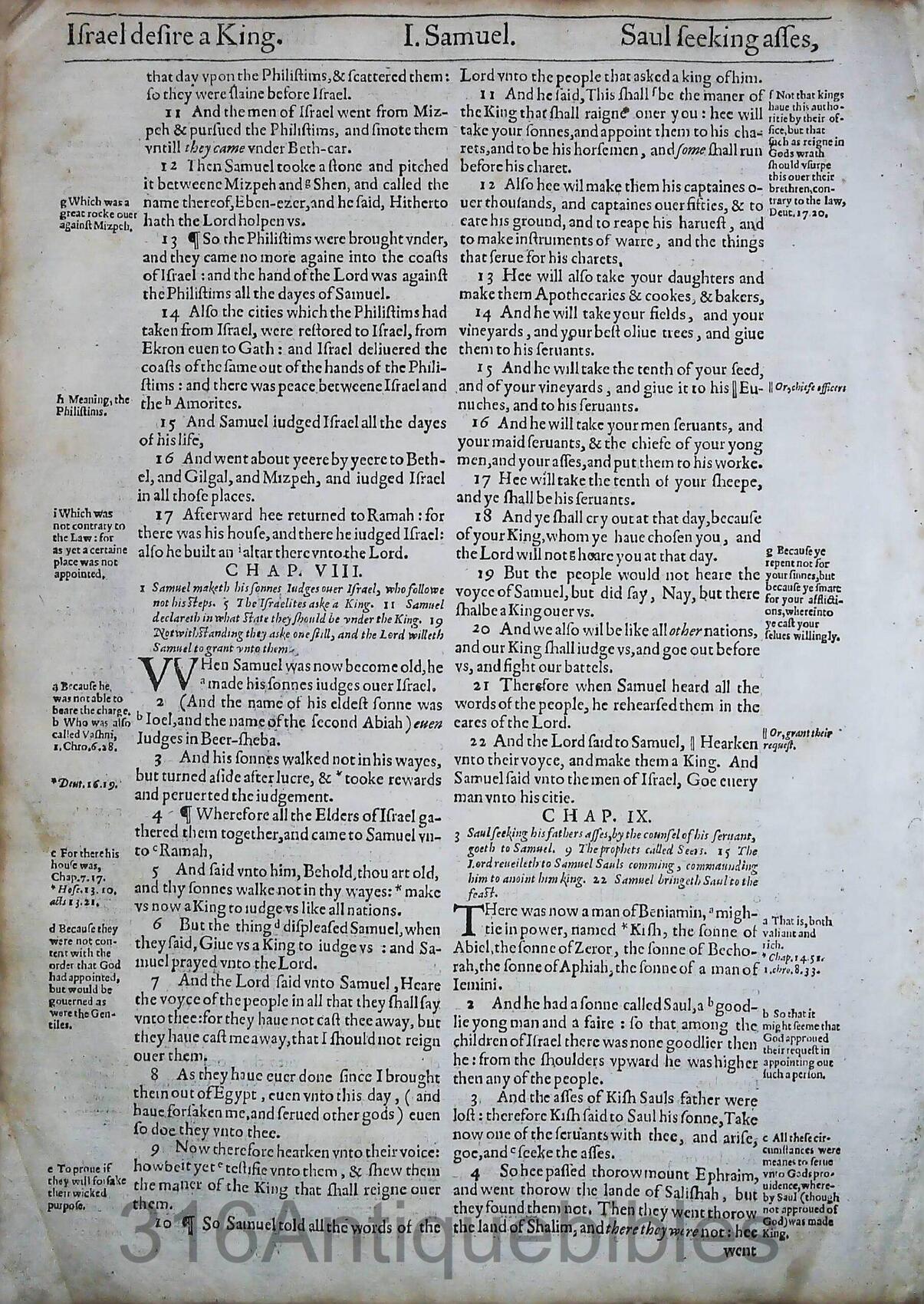 1612 Geneva Bible Folio- Book of First Samuel Leaves - Image 6