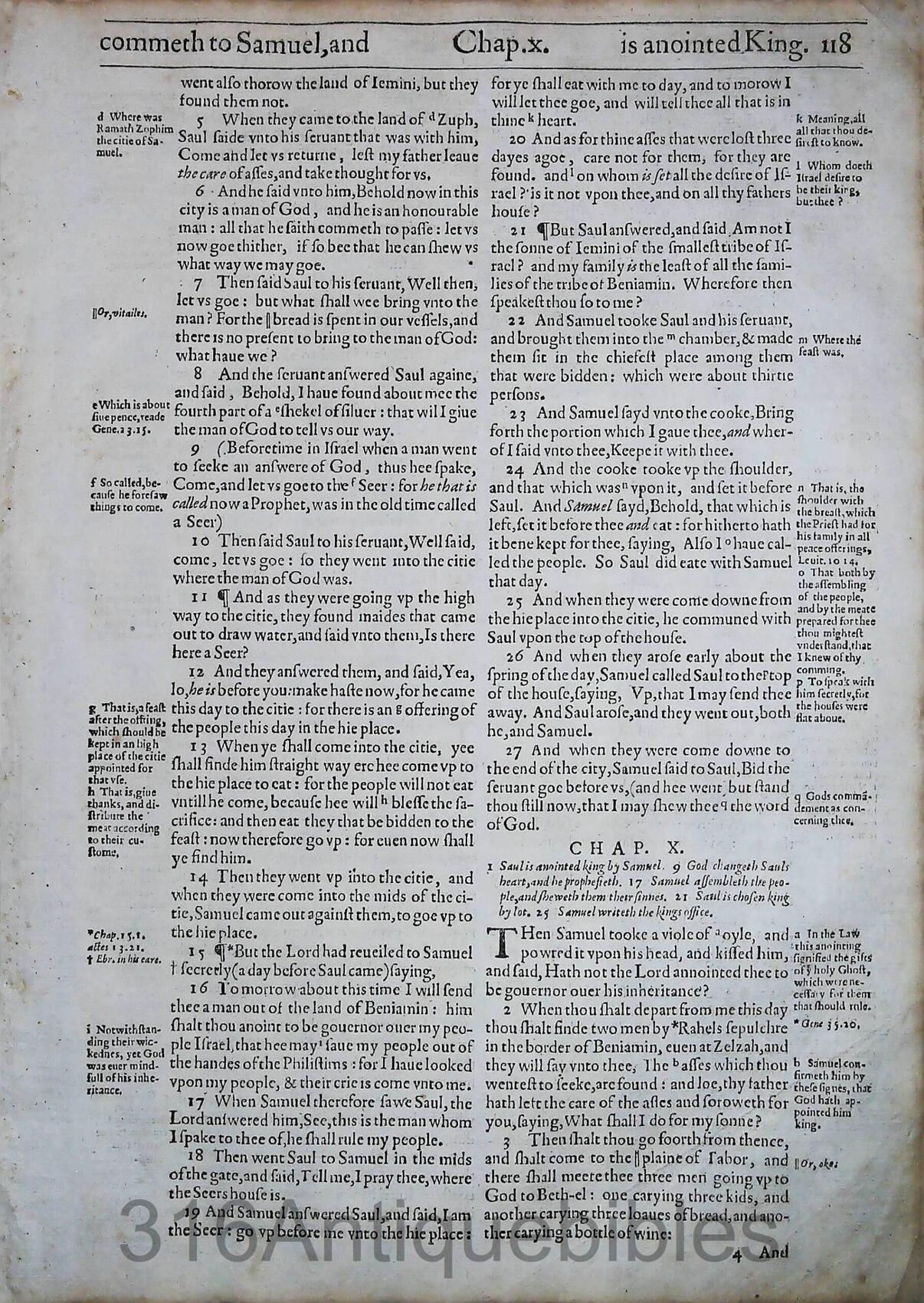 1612 Geneva Bible Folio- Book of First Samuel Leaves - Image 7