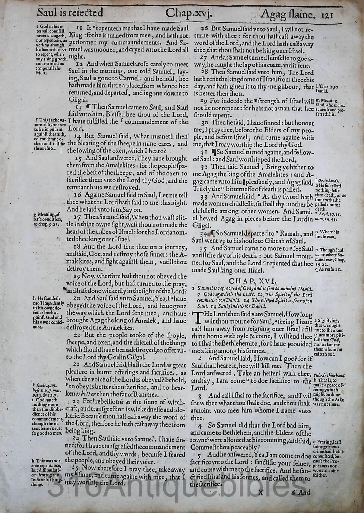 1612 Geneva Bible Folio- Book of First Samuel Leaves - Image 13