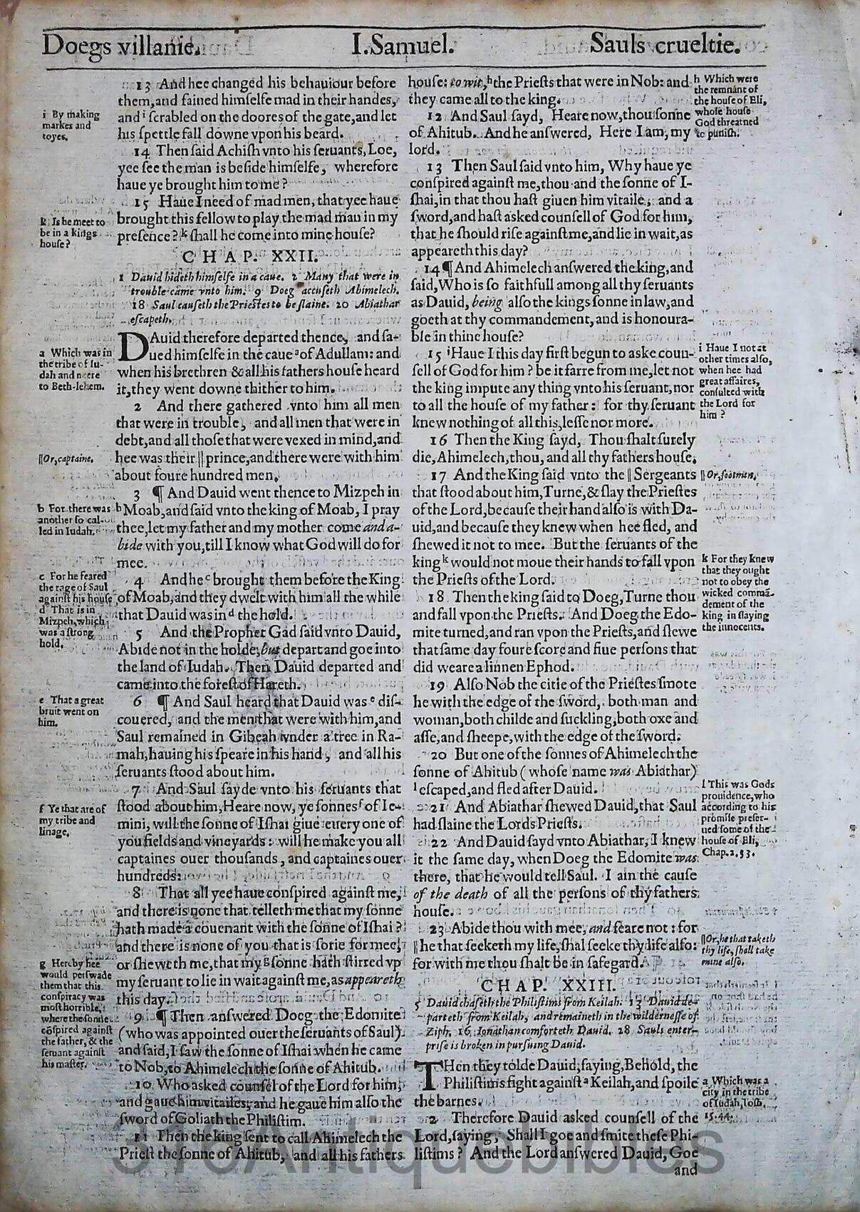 1612 Geneva Bible Folio- Book of First Samuel Leaves - Image 18