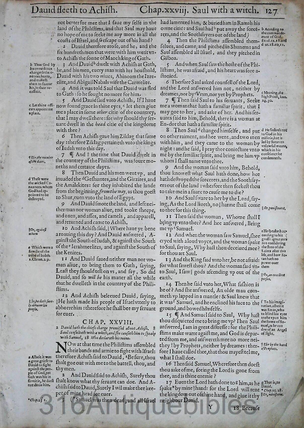 1612 Geneva Bible Folio- Book of First Samuel Leaves - Image 23