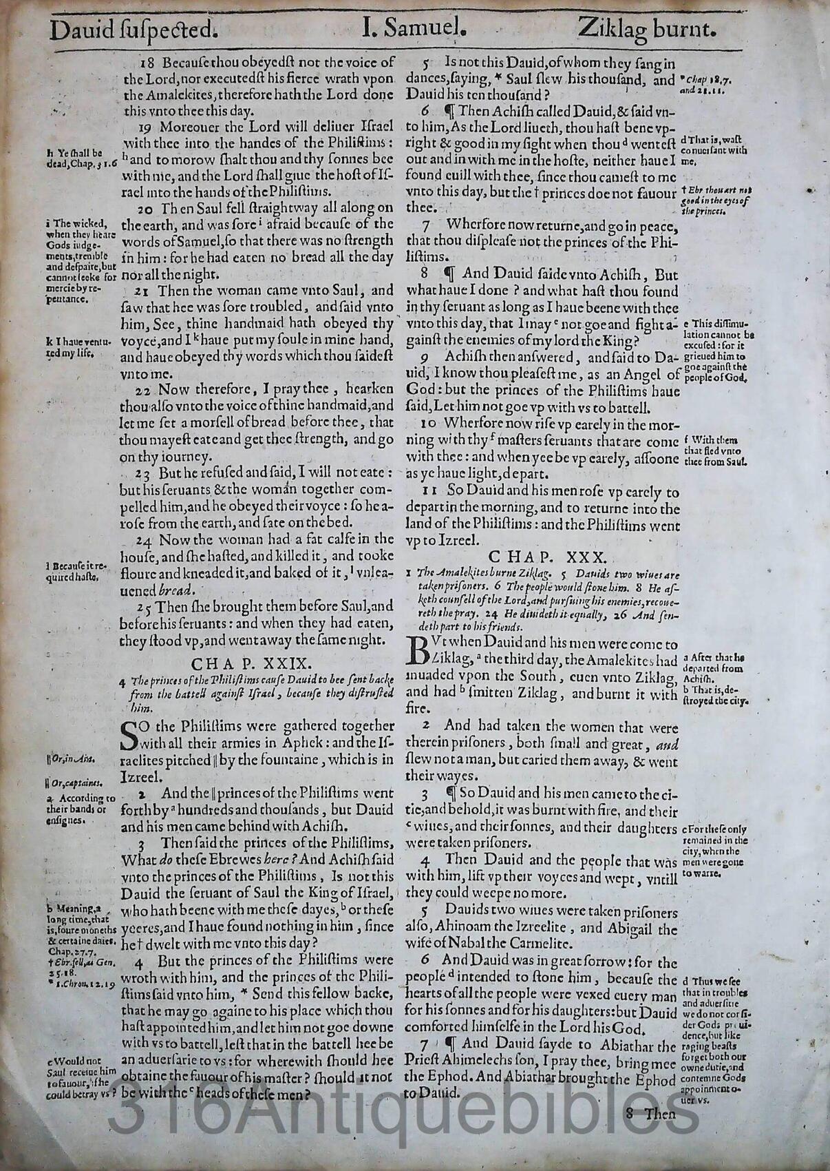 1612 Geneva Bible Folio- Book of First Samuel Leaves - Image 24