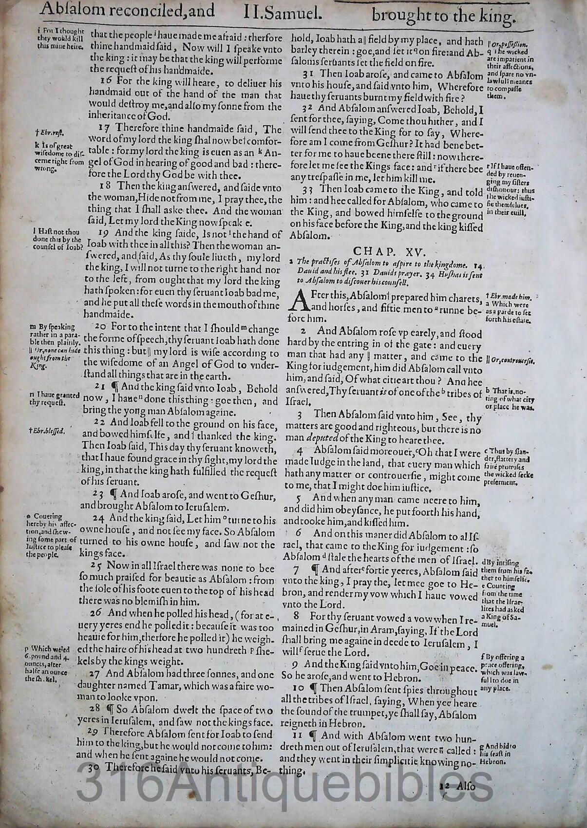 1612 Geneva Bible Folio- Book of Second Samuel Leaves - Image 12