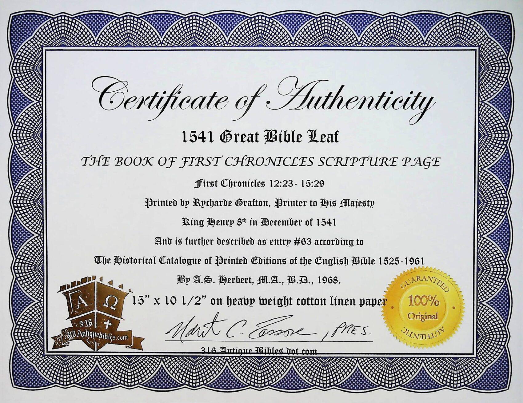 1541 Great Bible Book of First Chronicles Leaves **YOU PICK** - Image 19