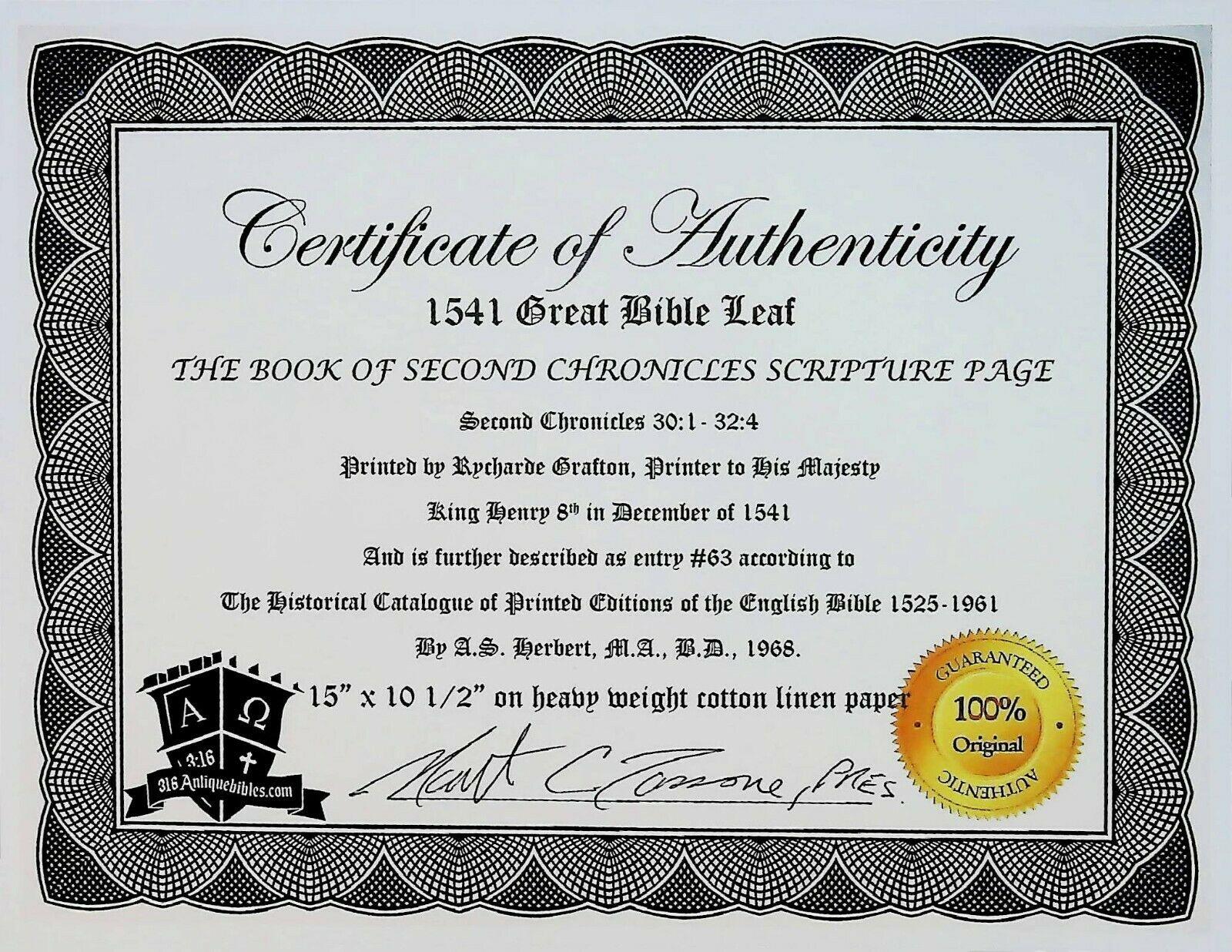 1541 Great Bible Book of Second Chronicles Leaves **YOU PICK** - Image 21