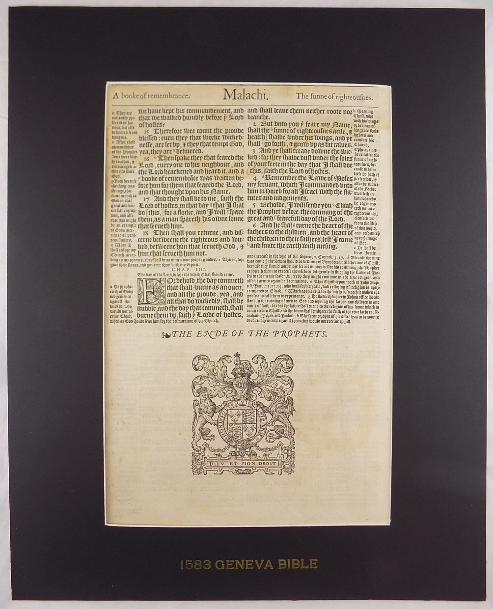 1583 Noblest Geneva Bible Framed Leaf- Book of Malachi 4:6 - Image 5
