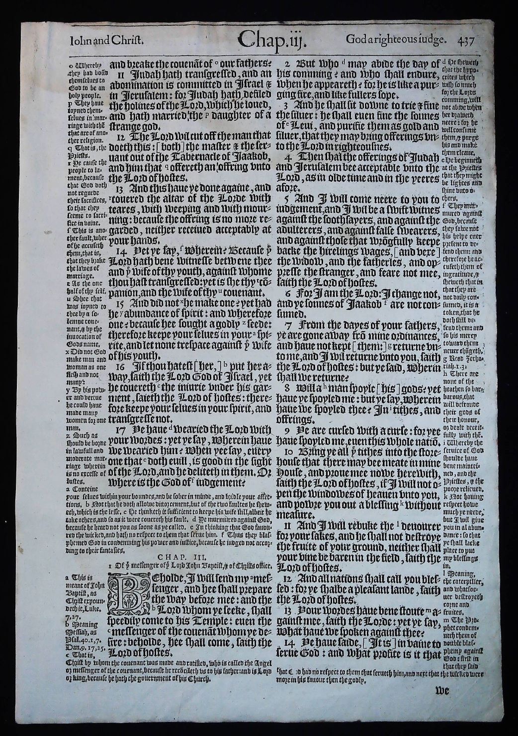 1583 Noblest Geneva Bible Framed Leaf- Book of Malachi 4:6 - Image 6