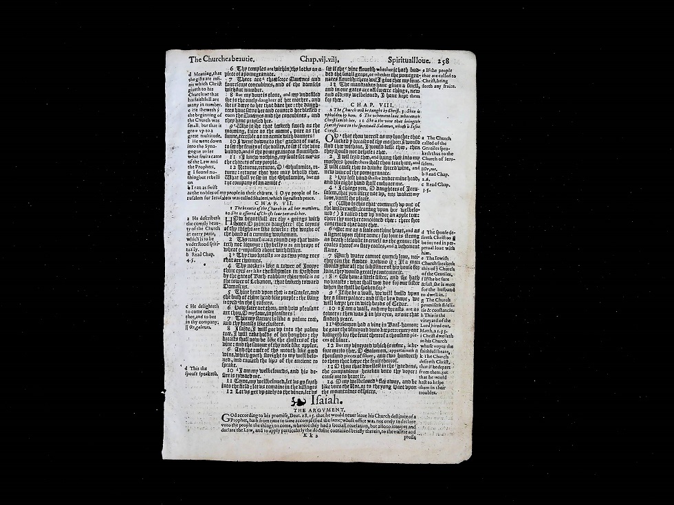 1611 GENEVA BIBLE FRAMED LEAF - BOOK OF ISAIAH TITLE PAGE - Image 3