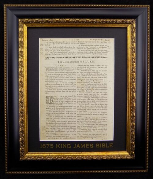 1675 FIRST OXFORD EDITION KING JAMES BIBLE FRAMED TITLE PAGE, BOOK of LUKE