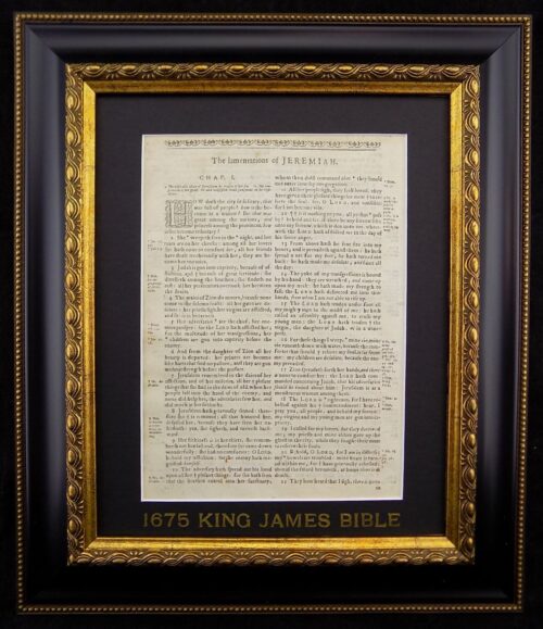 1675 FIRST OXFORD EDITION KING JAMES BIBLE FRAMED TITLE PAGE, BOOK of LAMENTATIONS