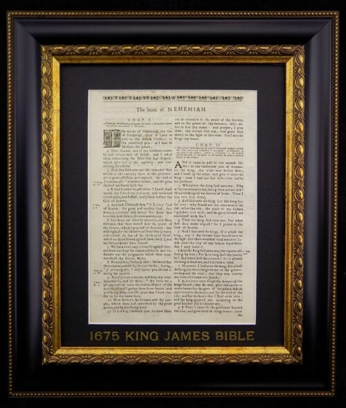 1675 FIRST OXFORD EDITION KING JAMES BIBLE FRAMED TITLE PAGE, BOOK of NEHEMIAH