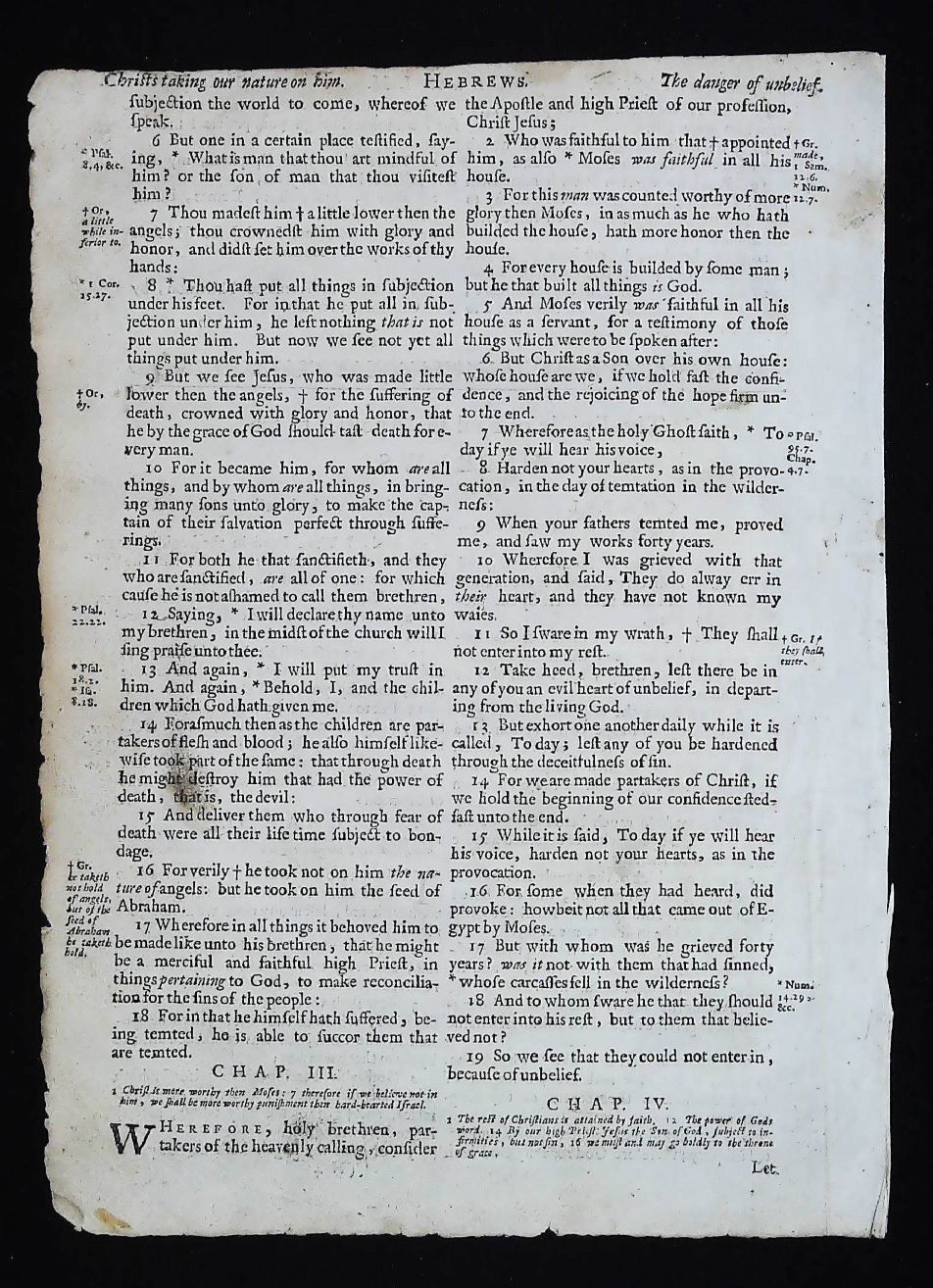 1675 FIRST OXFORD EDITION KING JAMES BIBLE FRAMED TITLE PAGE, BOOK of HEBREWS- Thy Throne O God is for ever and ever - Image 3