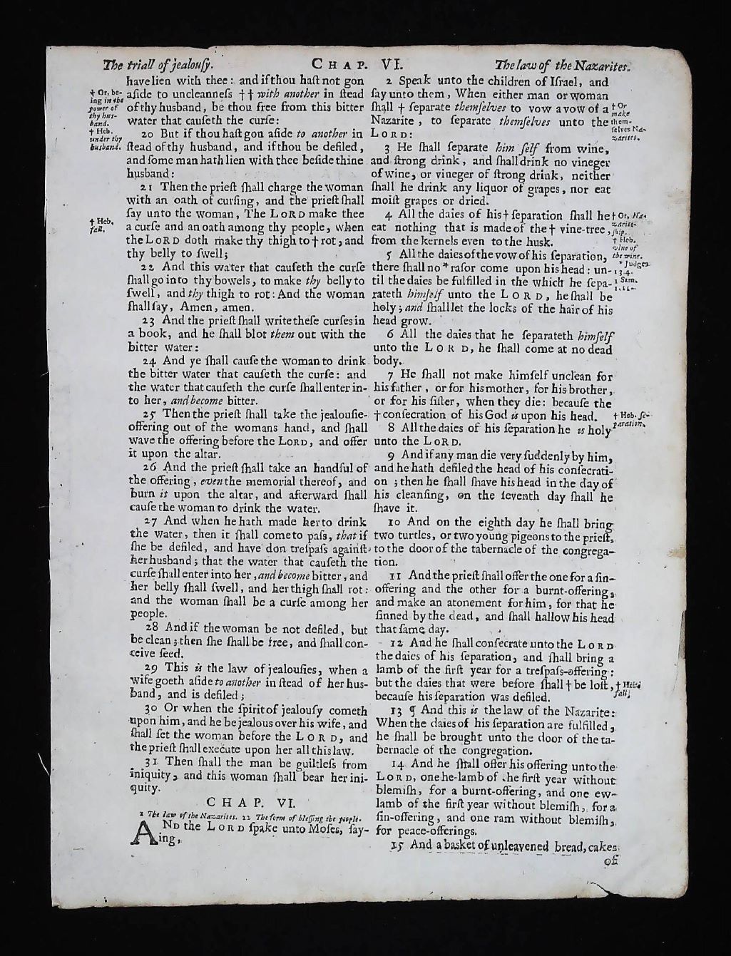 1675 FIRST OXFORD EDITION KING JAMES BIBLE FRAMED LEAF, BOOK of NUMBERS 5-7, The Lord Bless Thee & Keep Thee - Image 3