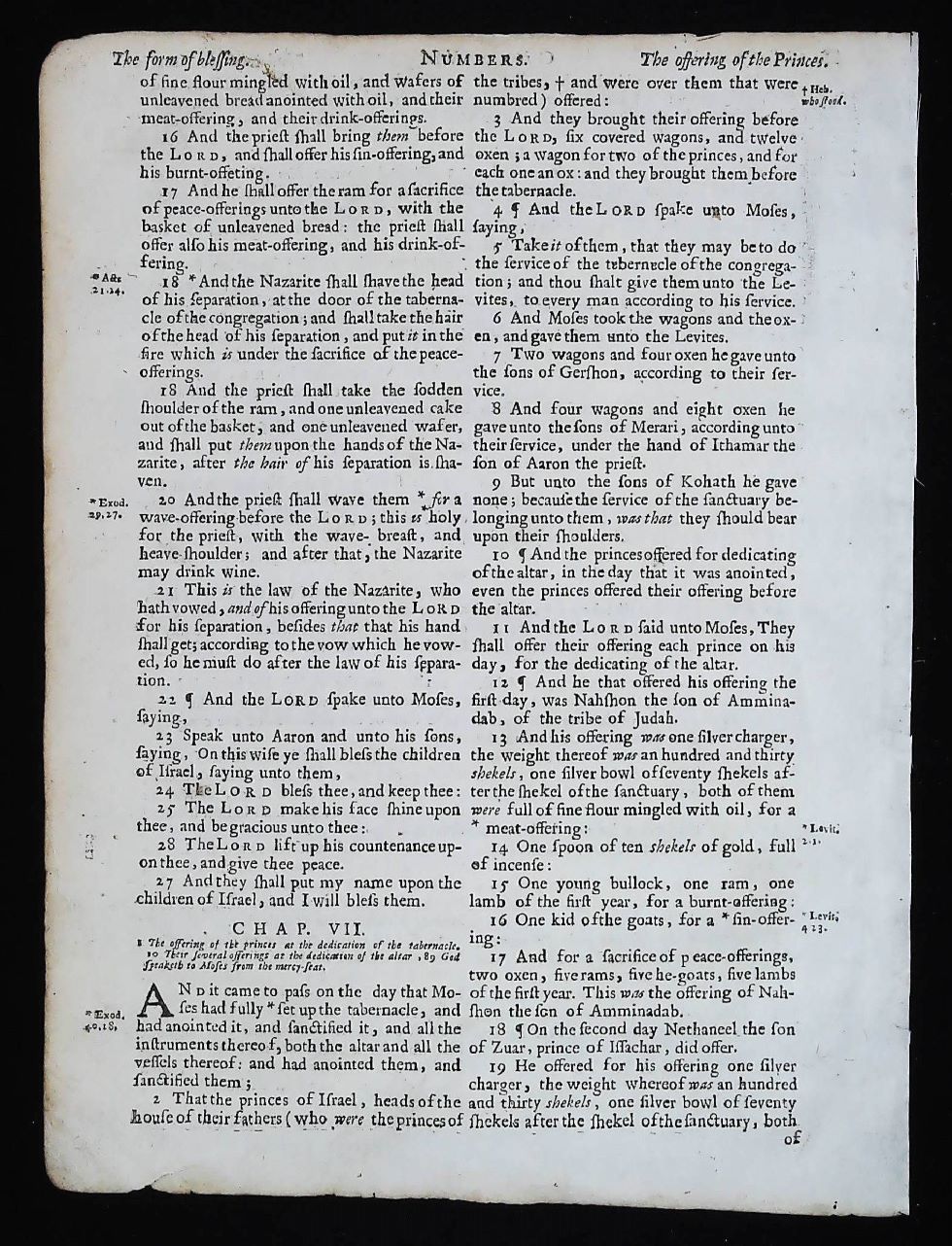 1675 FIRST OXFORD EDITION KING JAMES BIBLE FRAMED LEAF, BOOK of NUMBERS 5-7, The Lord Bless Thee & Keep Thee - Image 4