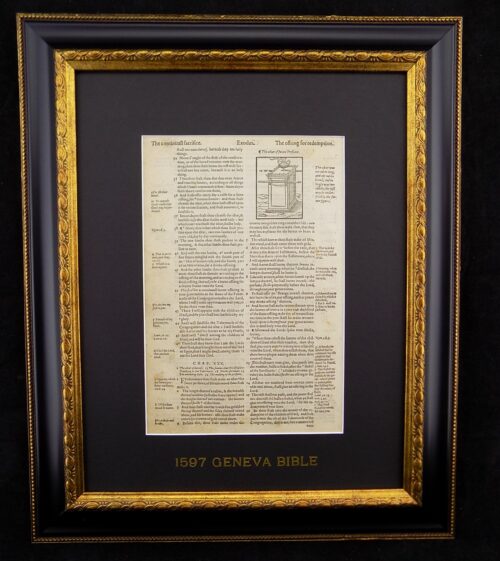 1597 Geneva Bible Framed Leaf- Book of Exodus 30- The Altar of Sweet Perfume