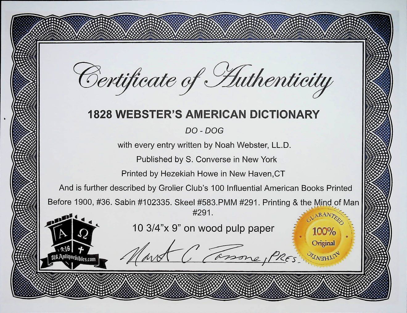 1828 NOAH WEBSTER FIRST AMERICAN DICTIONARY FRAMED LEAF with DOCTOR entry - Image 6