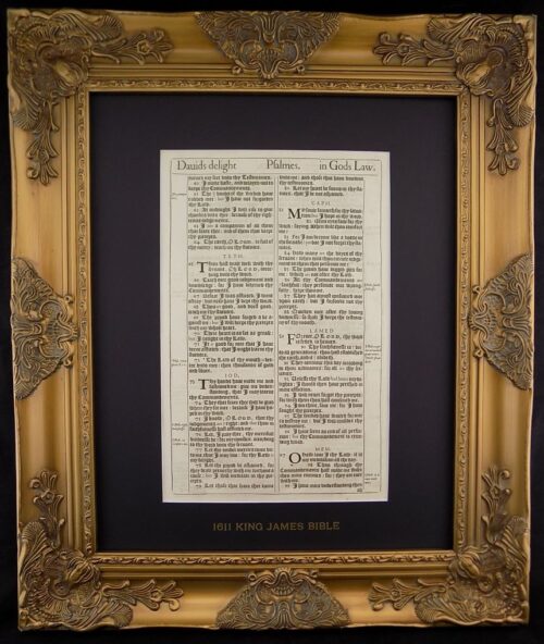 1611 KING JAMES BIBLE FRAMED LEAF- PSALM 119 Thy word is a lamp unto my feet 1634